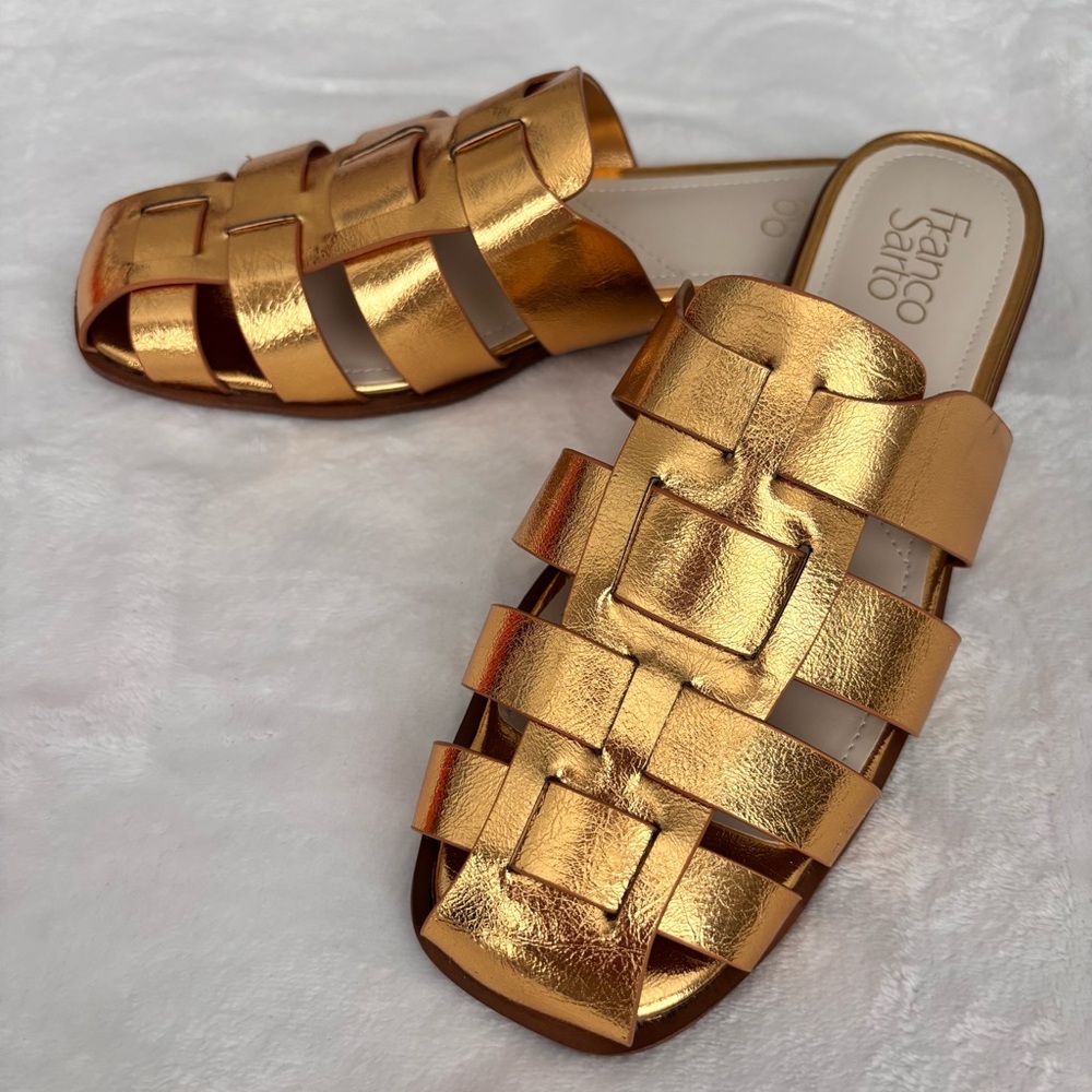 FRANCO SARTO Bartis Square Toe Gold Vegan Leather Fisherman Mule--NEW--8 - Picture 5 of 15
